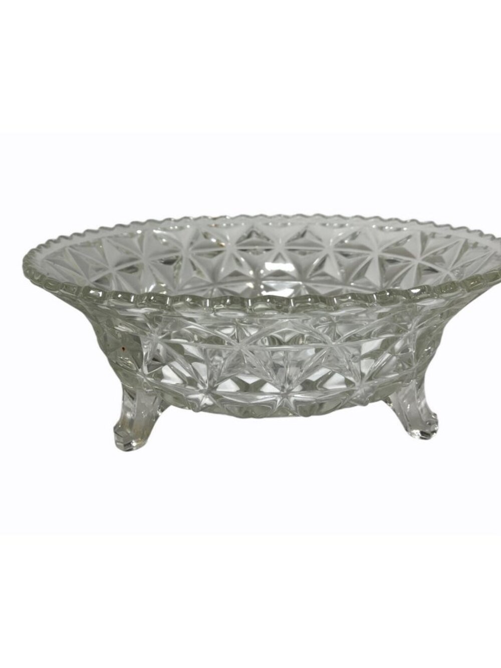 Vintage Clear Heavy Cut Glass Footed Bowl